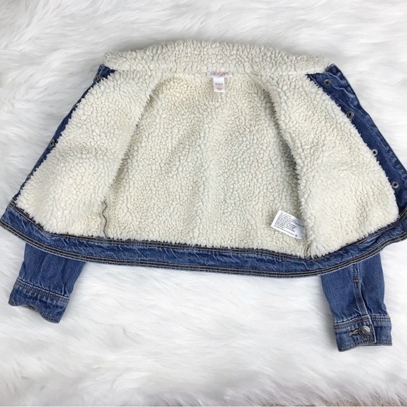 Cat & Jack Sherpa Lined Denim Jacket Blue Jean Coat Medium Wash Pockets Heavy XS - Picture 3 of 11